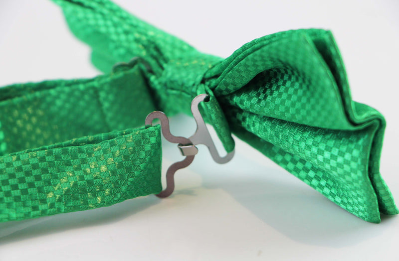 Mens Green Disco Shine Checkered Patterned Bow Tie