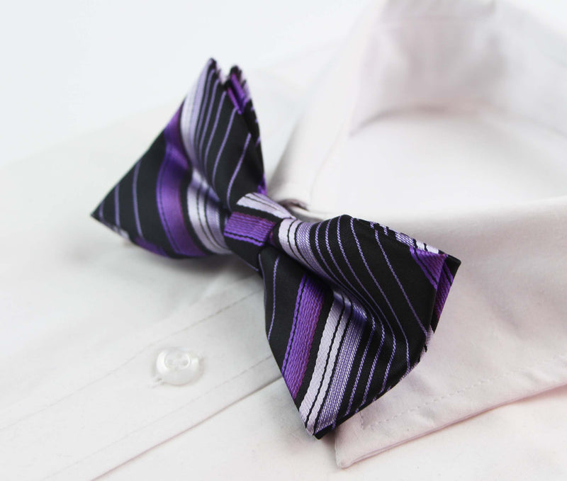 Mens Black & Purple Patterned Bow Tie