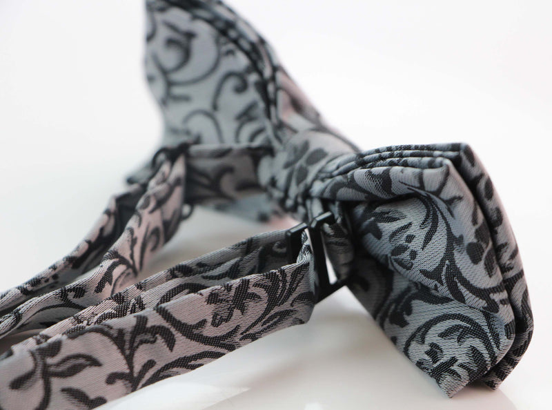 Mens Silver & Black Floral Patterned Bow Tie