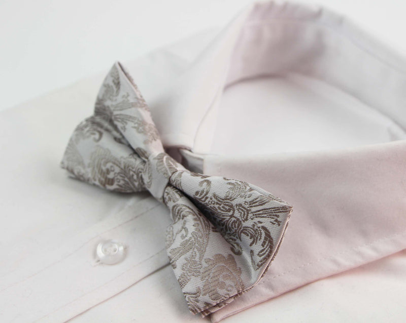 Mens Light Grey Patterned Bow Tie
