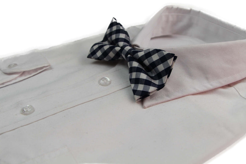 Mens White & Navy Checkered Patterned Bow Tie