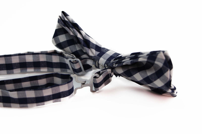 Mens White & Navy Checkered Patterned Bow Tie