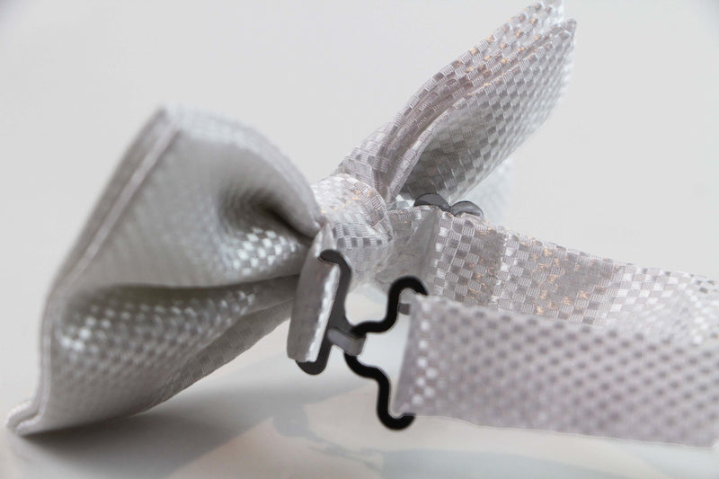 Mens White Disco Shine Checkered Patterned Bow Tie