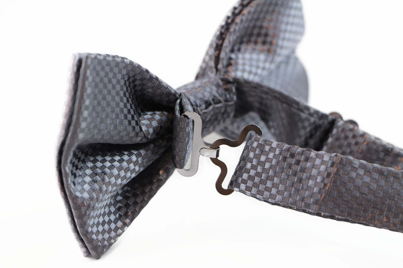 Mens Dark Silver Disco Shine Checkered Patterned Bow Tie