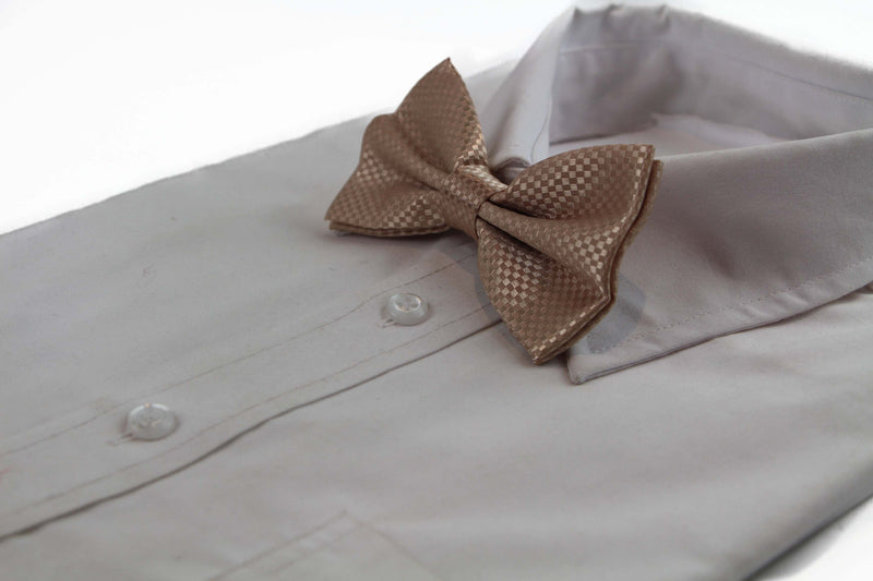 Mens Latte Disco Shine Checkered Patterned Bow Tie