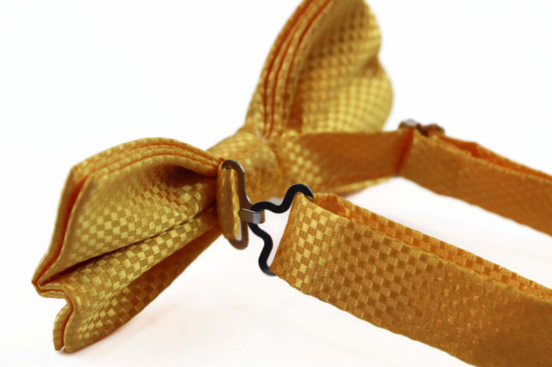 Mens Yellow Disco Shine Checkered Patterned Bow Tie