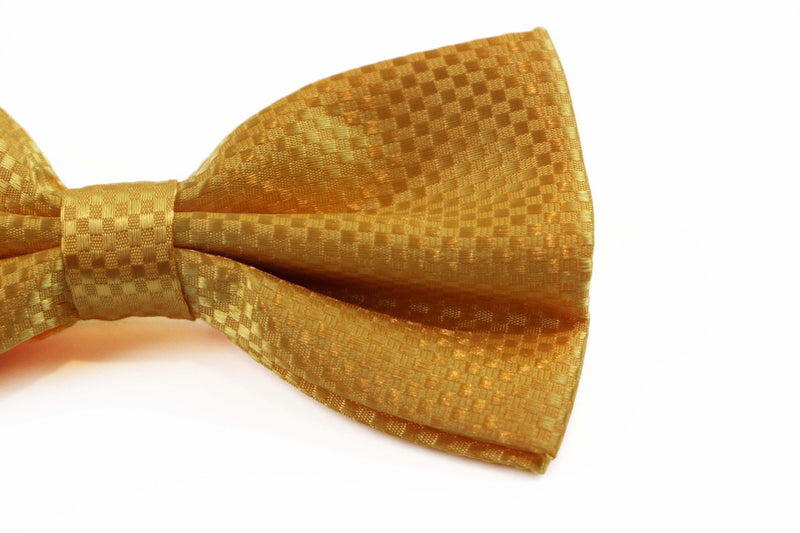 Mens Yellow Disco Shine Checkered Patterned Bow Tie