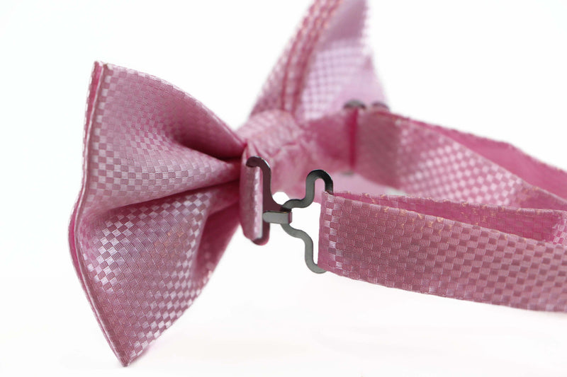 Mens Baby Pink Disco Shine Checkered Patterned Bow Tie