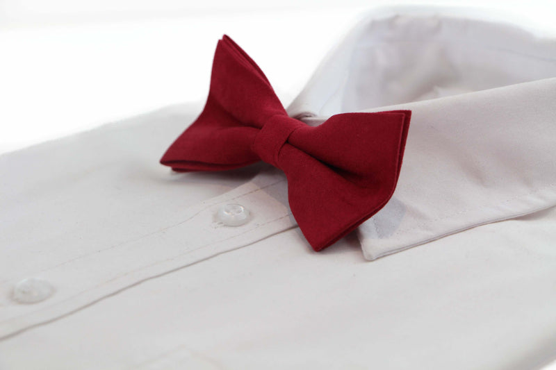 Mens Red Velvet Plain Colour Bow Tie