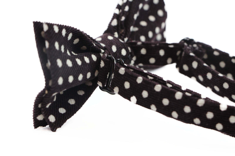 Mens Dark Brown & White Cord Polka Dot Patterned Bow Tie