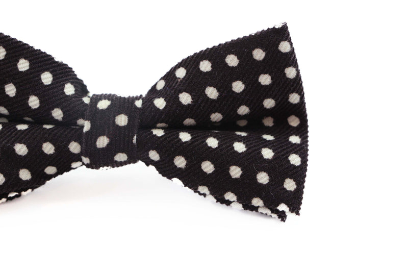 Mens Dark Brown & White Cord Polka Dot Patterned Bow Tie