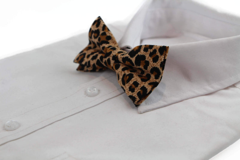 Mens Gold & Black Leopard Cord Patterned Bow Tie