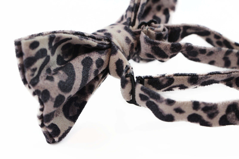 Mens Brown Leopard Velvet Patterned Bow Tie