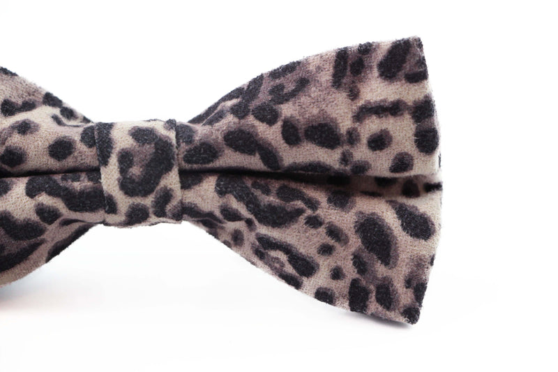 Mens Brown Leopard Velvet Patterned Bow Tie