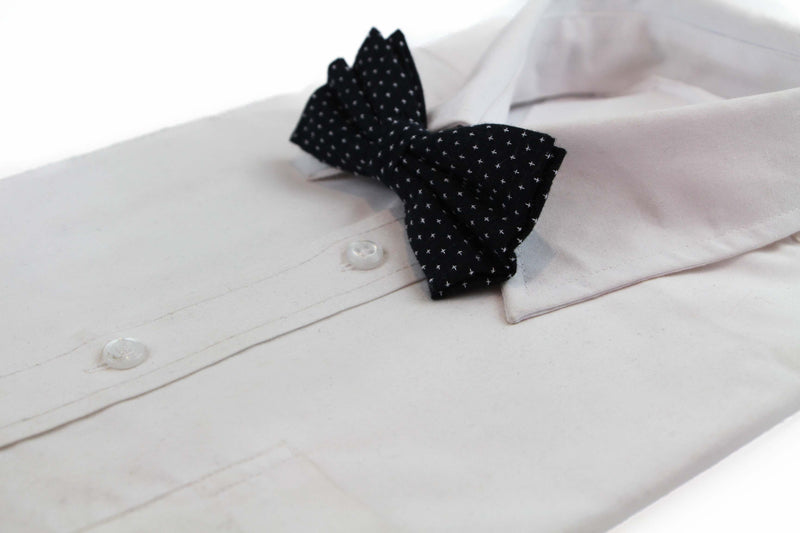 Mens Black With White Star Cotton Bow Tie