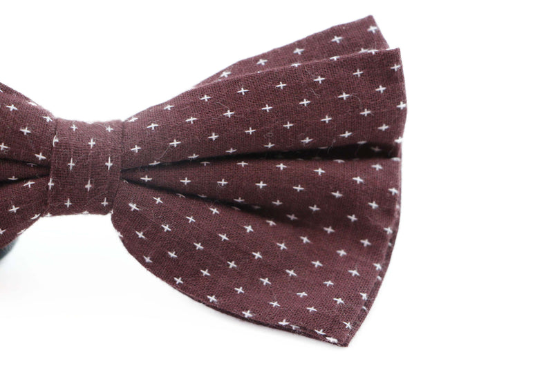 Mens Brown With White Star Cotton Bow Tie