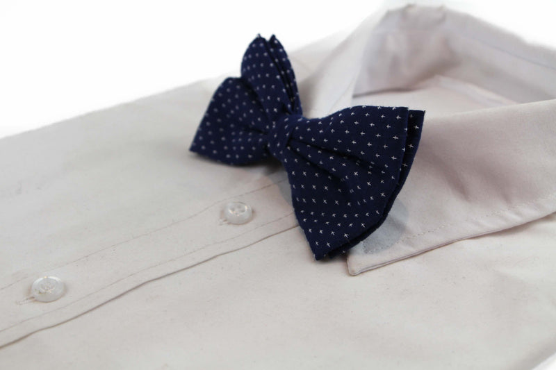 Mens Navy With White Star Cotton Bow Tie