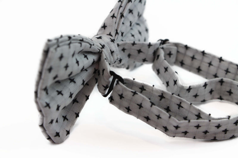 Mens White With Black Star Patterned Cotton Bow Tie