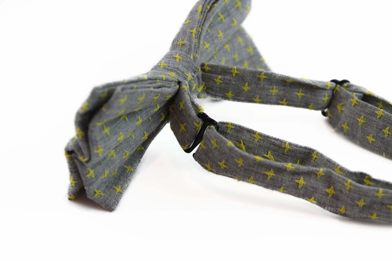 Mens Grey With Yellow Star Patterned Cotton Bow Tie