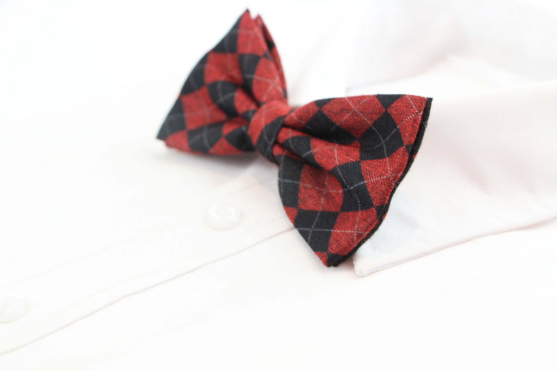 Mens Orange Thick Plaid Double Layered Cotton Checkered Bow Tie