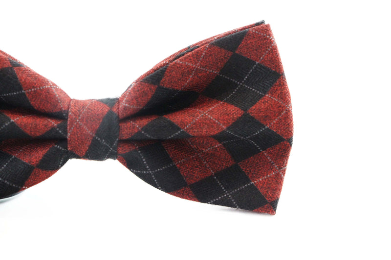 Mens Orange Thick Plaid Double Layered Cotton Checkered Bow Tie