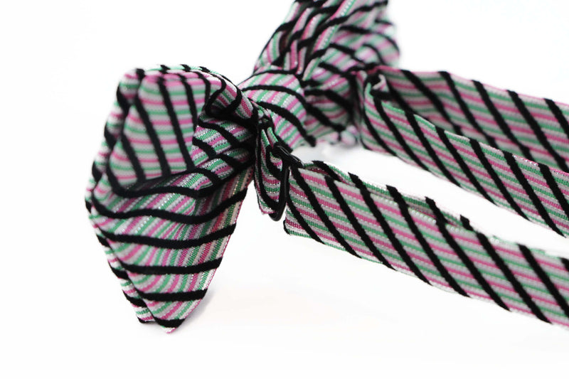 Mens Pink & Green Striped Patterned Cotton Bow Tie