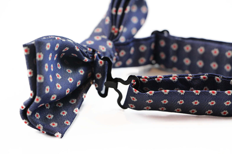 Mens Navy, Red & White Flower Pattern Bow Tie