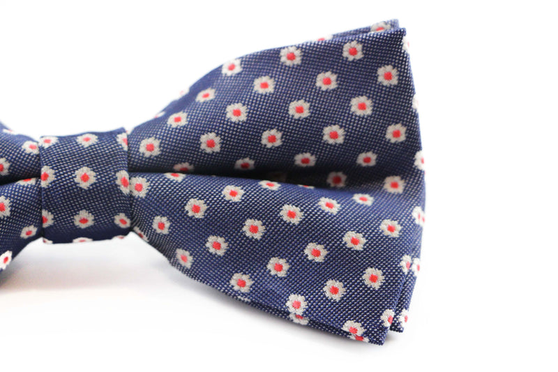 Mens Navy, Red & White Flower Pattern Bow Tie