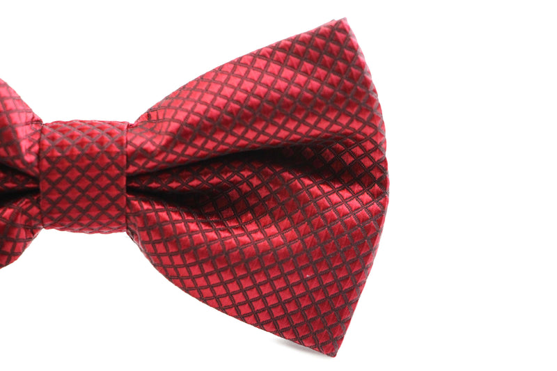 Mens Maroon Plain Coloured Large Patterned Checkered Bow Tie