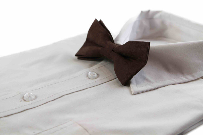 Mens Brown Velvet Plain Colour Bow Tie