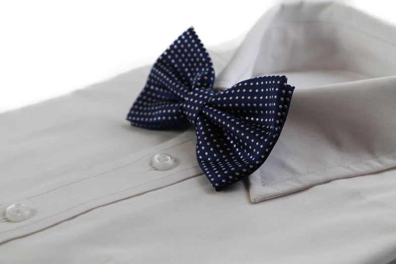 Mens Navy Plain Coloured Bow Tie With White Polka Dots