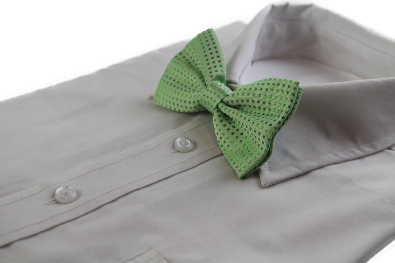 Mens Light Green Polka Dot Patterned Bow Tie