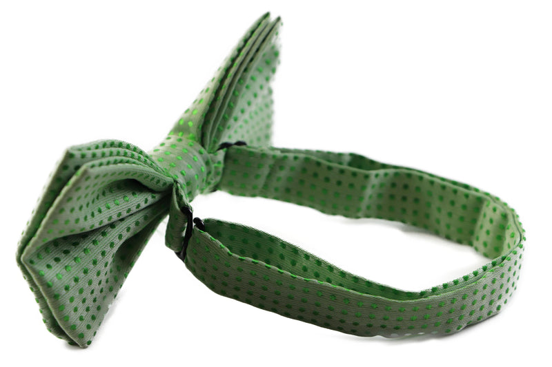 Mens Light Green Polka Dot Patterned Bow Tie