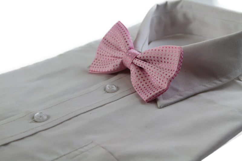 Mens Light Pink Polka Dot Patterned Bow Tie