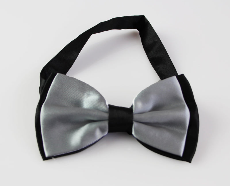 Mens Silver Two Tone Layered Bow Tie