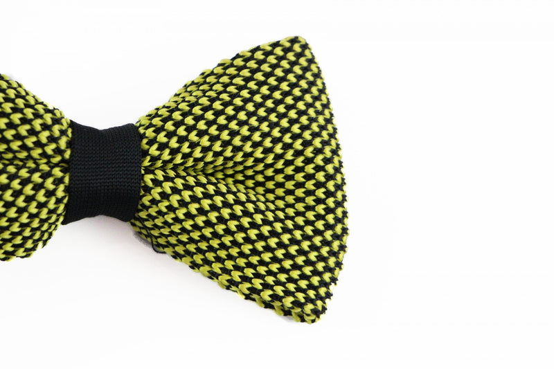 Mens Yellow & Black Cross-Hatched Knitted Bow Tie