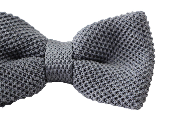 Mens Grey Cross-Hatched Knitted Bow Tie