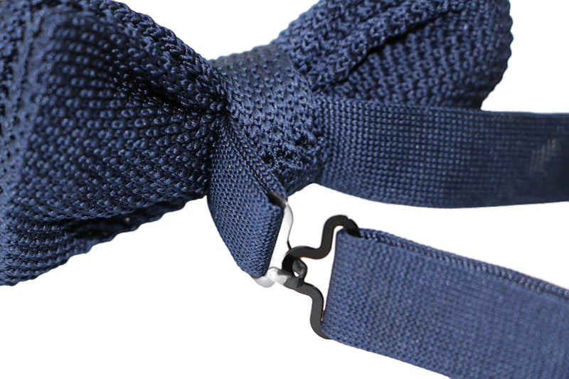 Mens Navy Cross-Hatched Knitted Bow Tie