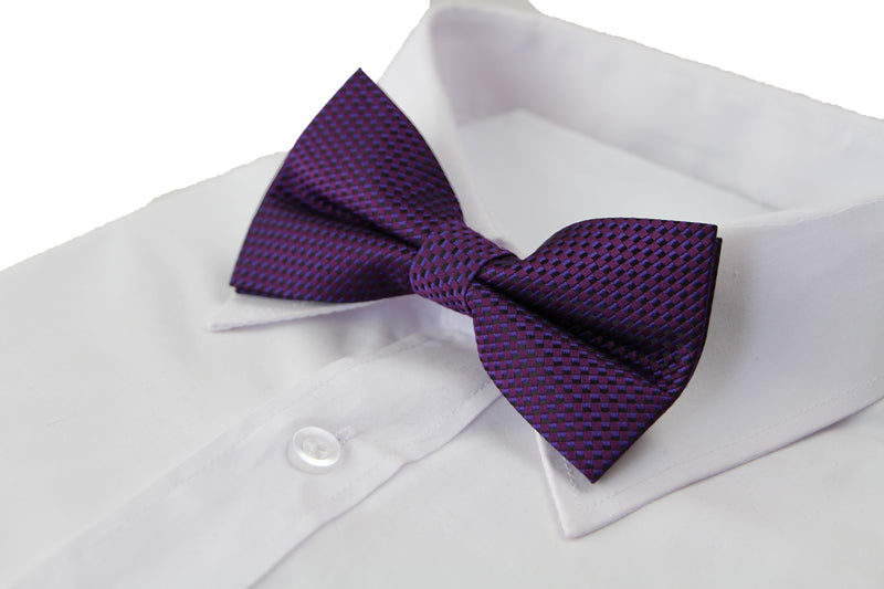 Mens Quality Dark Purple Checkered Patterned Bow Tie