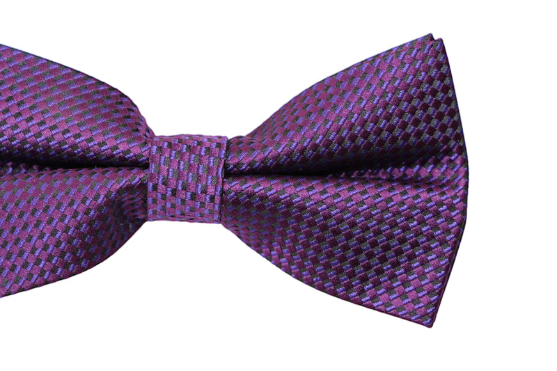 Mens Quality Dark Purple Checkered Patterned Bow Tie