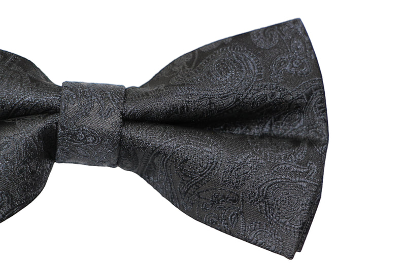 Mens Quality Black Paisley Patterned Bow Tie