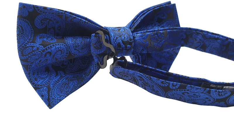 Mens Quality Blue Paisley Patterned Bow Tie