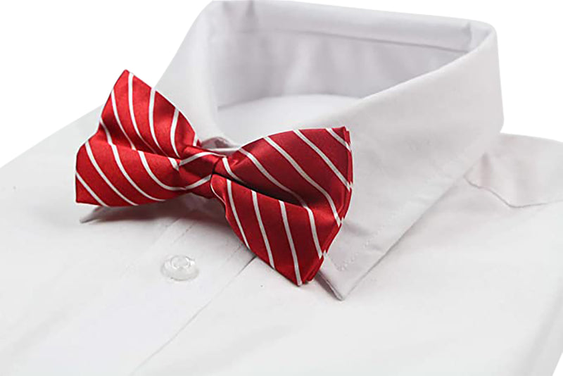 Mens Red With White Diagonal Stripe Patterned Bow Tie