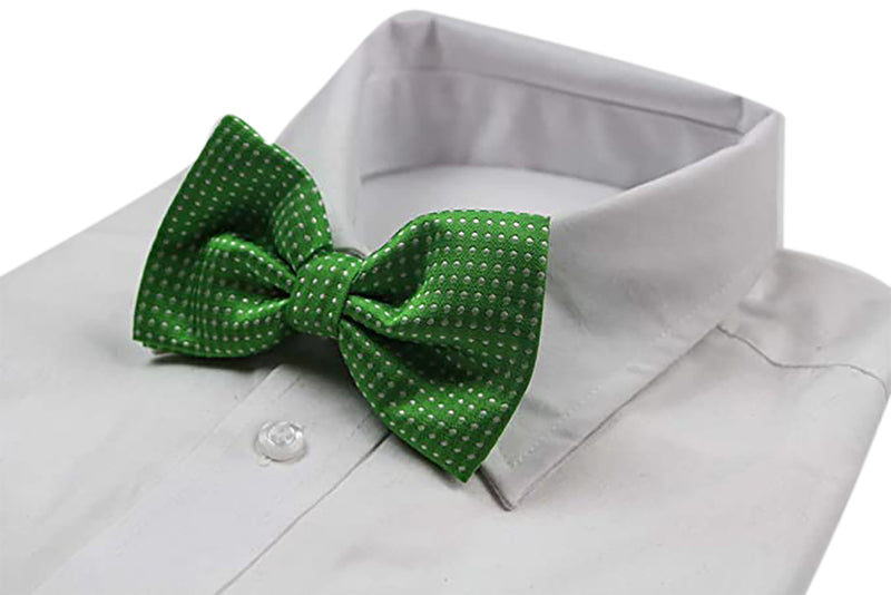 Mens Green Plain Coloured Bow Tie With White Polka Dots