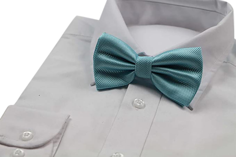 Mens Sky Blue Plain Coloured Checkered Bow Tie