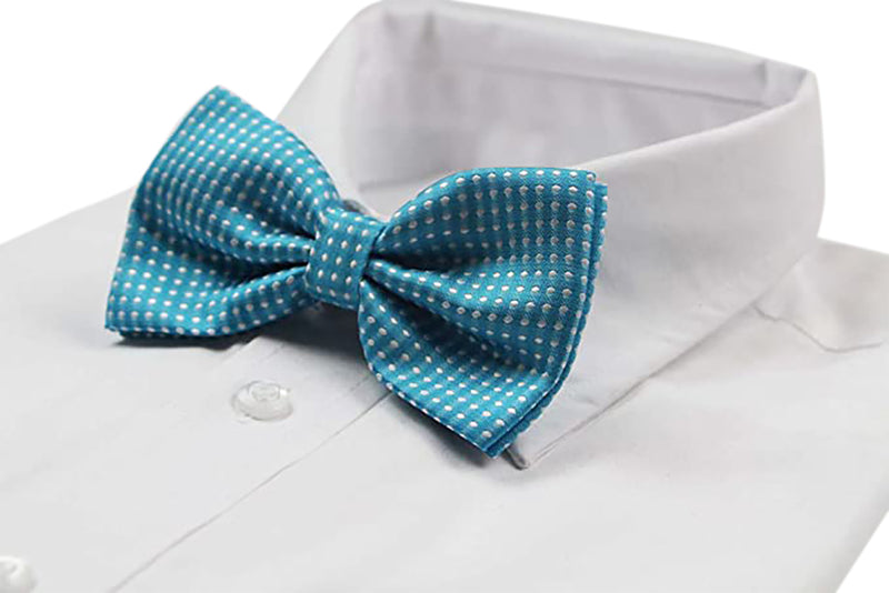 Mens Light Blue Plain Coloured Bow Tie With White Polka Dots