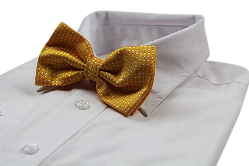 Mens Yellow Plain Coloured Bow Tie With White Polka Dots