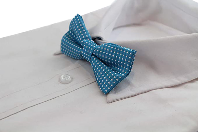 Boys Turquoise Bow Tie With White Polka Dots