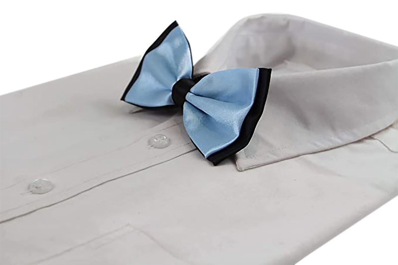 Mens Light Blue Two Tone Layered Bow Tie