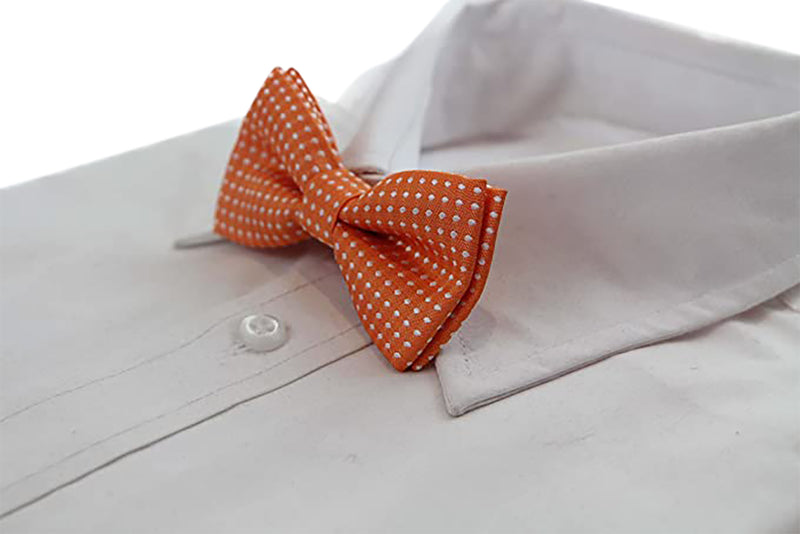 Boys Orange Bow Tie With White Polka Dots